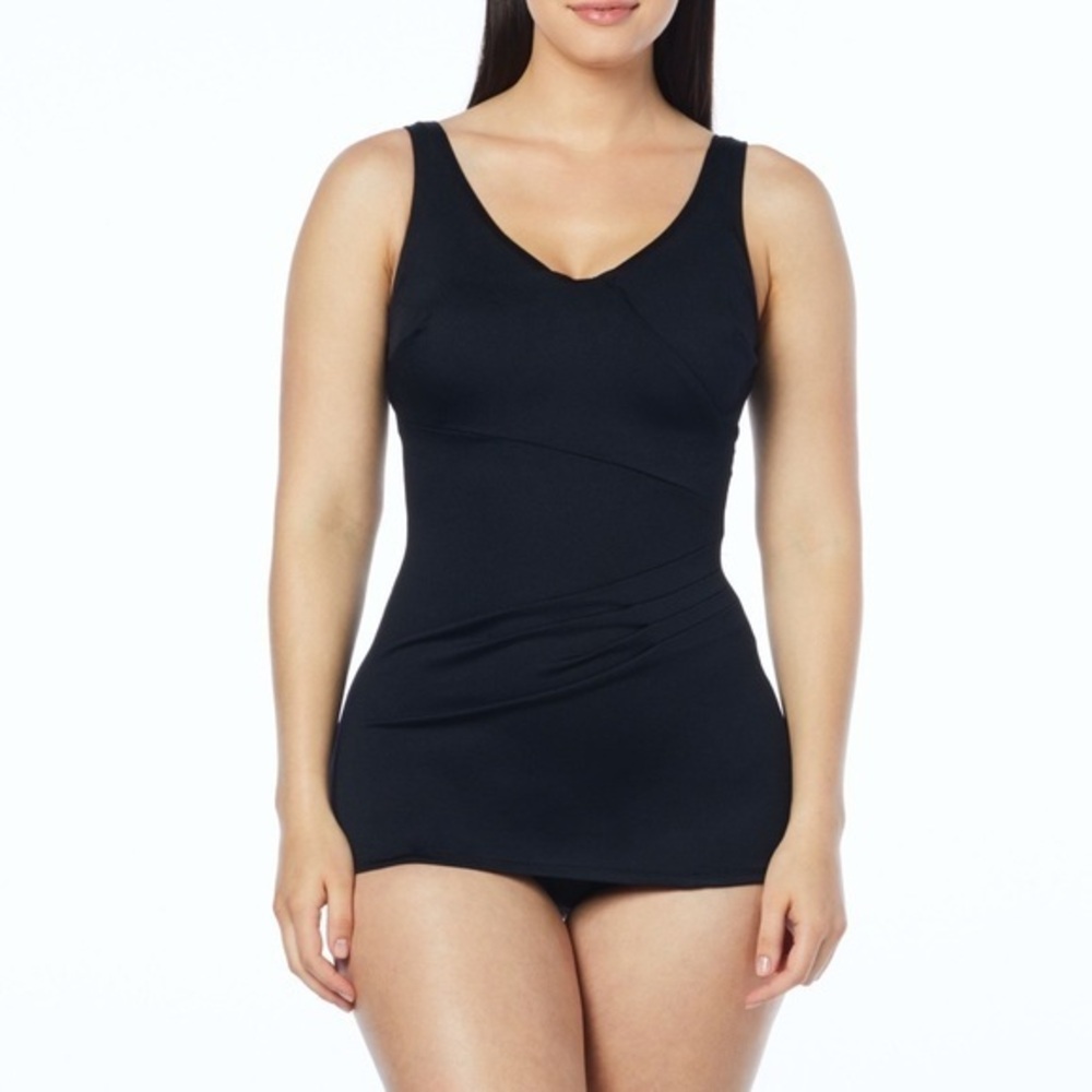 Roxanne Pleat Sheath Soft Cup One Piece Black Swim Suit bathing suit new w tags